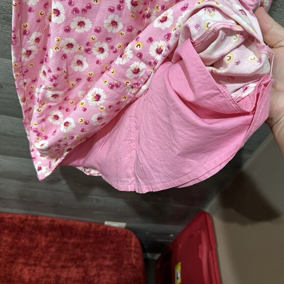 Basic Editions Dress Pink Floral Daisy Dress Size 6 Linen Zip Back Tie Waist - Picture 9 of 9